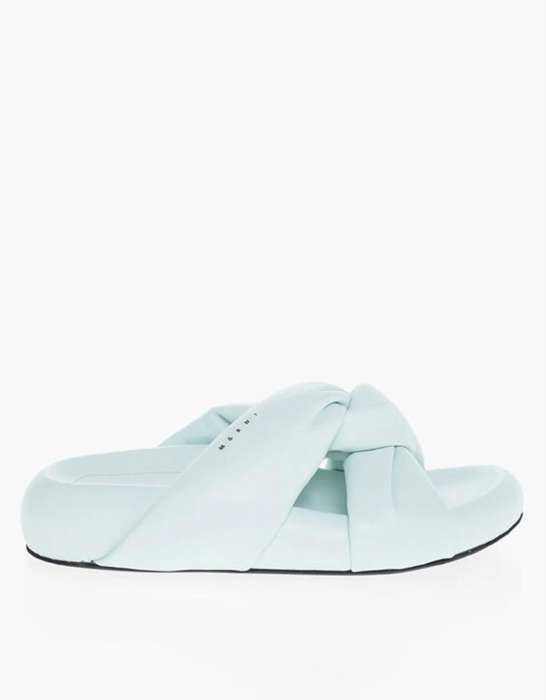 Leather Slip-On Shoes with Rubber Sole Women - Light Blue Sandals