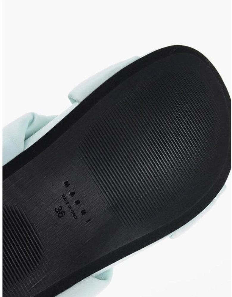 Leather Slip-On Shoes with Rubber Sole Women - Light Blue Sandals