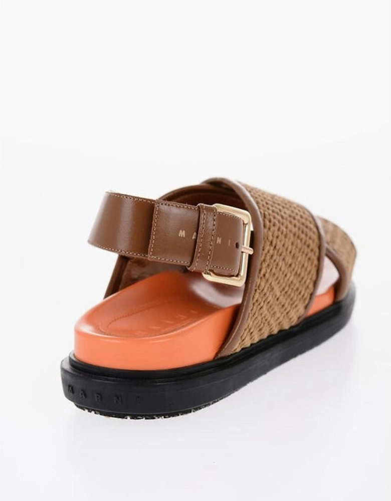 Leather Buckle Round Toe Shoes Women - Brown Sandals