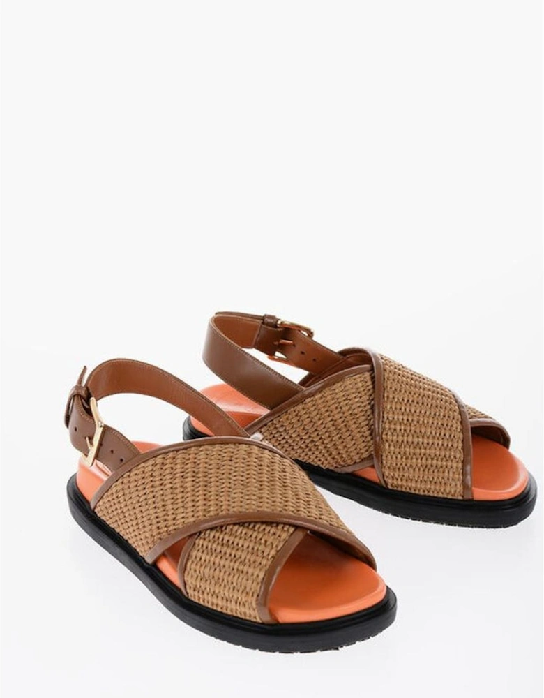 Leather Buckle Round Toe Shoes Women - Brown Sandals