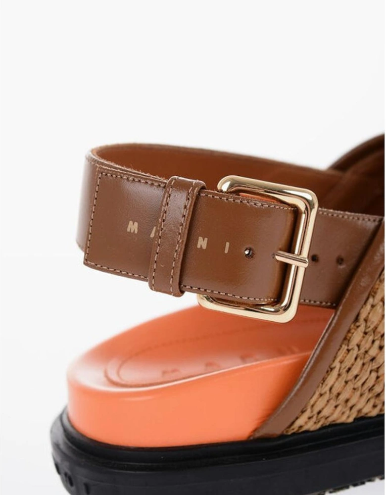 Leather Buckle Round Toe Shoes Women - Brown Sandals