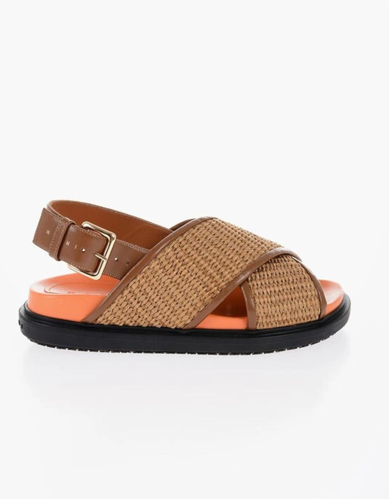 Leather Buckle Round Toe Shoes Women - Brown Sandals
