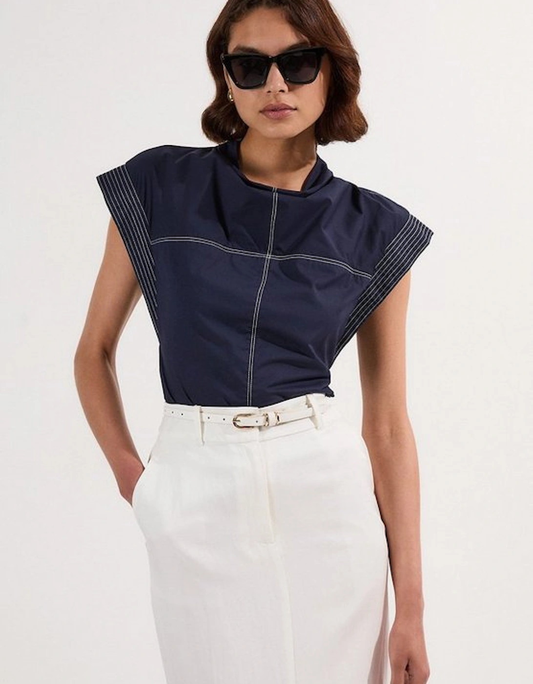 Top Stitch Cotton Poplin Open Back Woven Top, 2 of 1