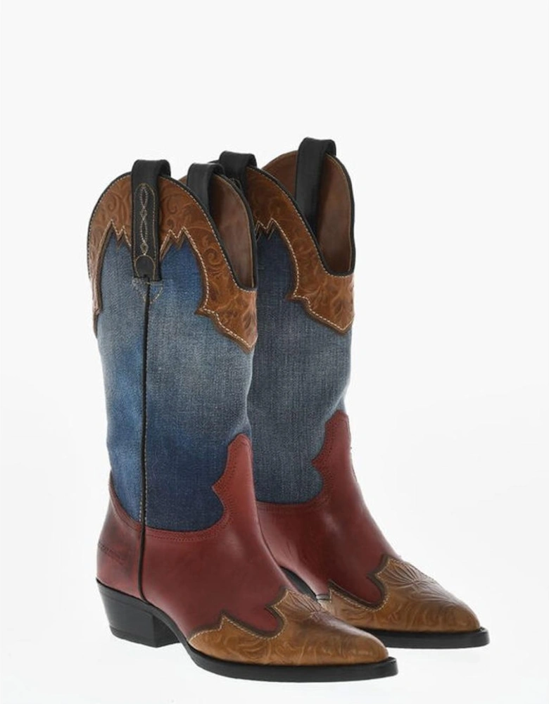 Multicolor Pull-On Leather Sole Boots Women
