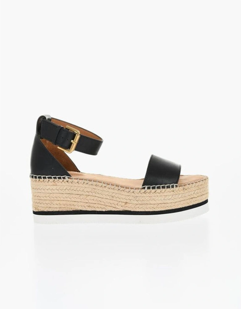 Leather Wedge Sandals with Ankle Buckle Women - Black