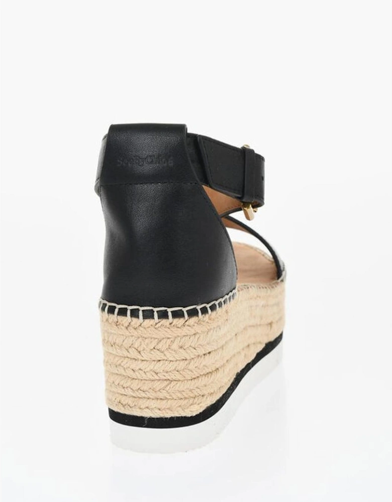 Leather Wedge Sandals with Ankle Buckle Women - Black