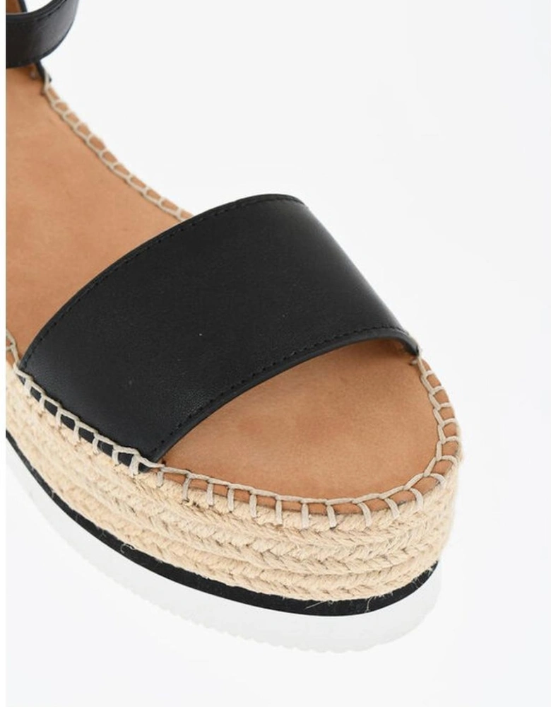 Leather Wedge Sandals with Ankle Buckle Women - Black