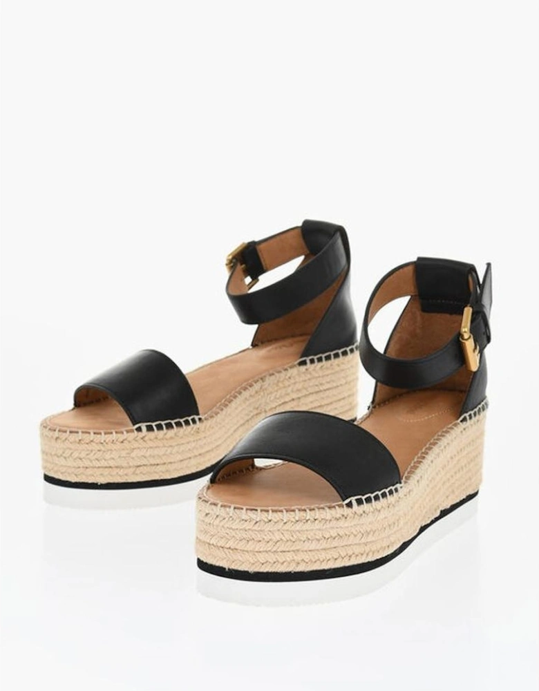 Leather Wedge Sandals with Ankle Buckle Women - Black
