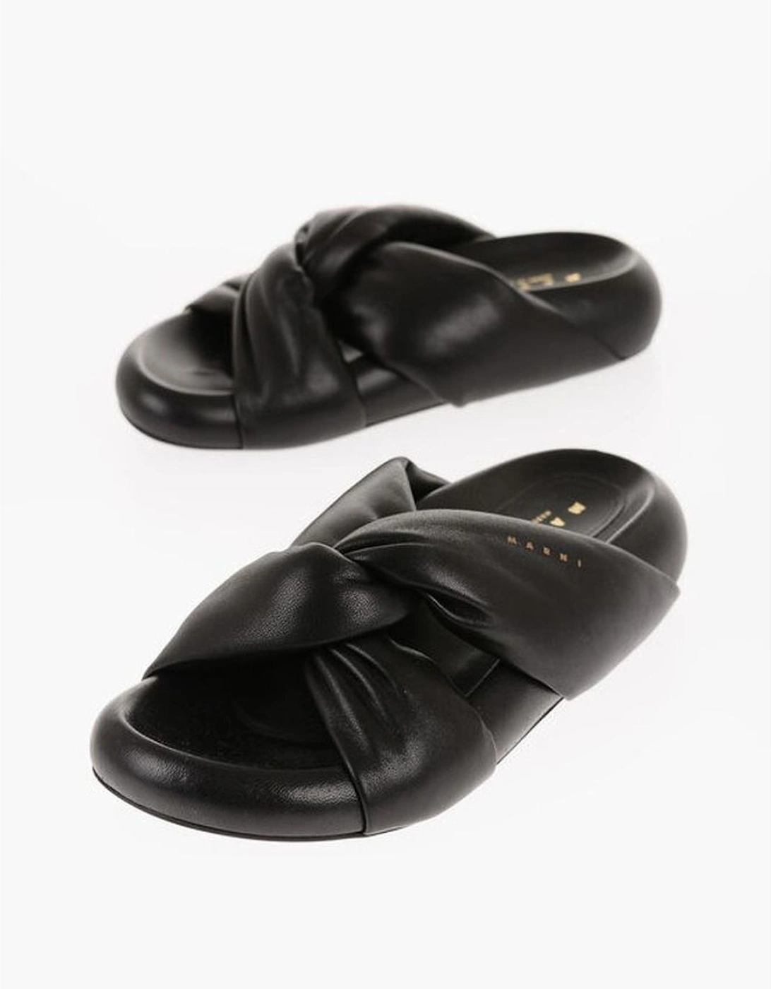 Leather Logo Rubber Sole Sneakers Women - Black Sandals, 6 of 5