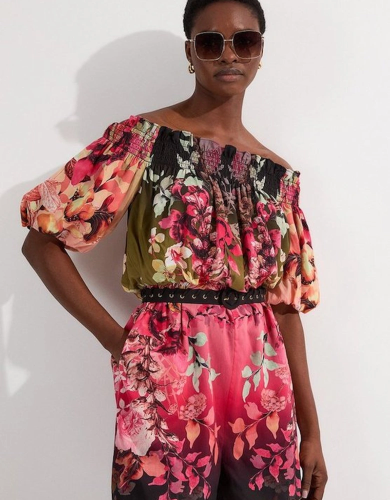 Voile Mirrored Floral Woven Bardot Playsuit