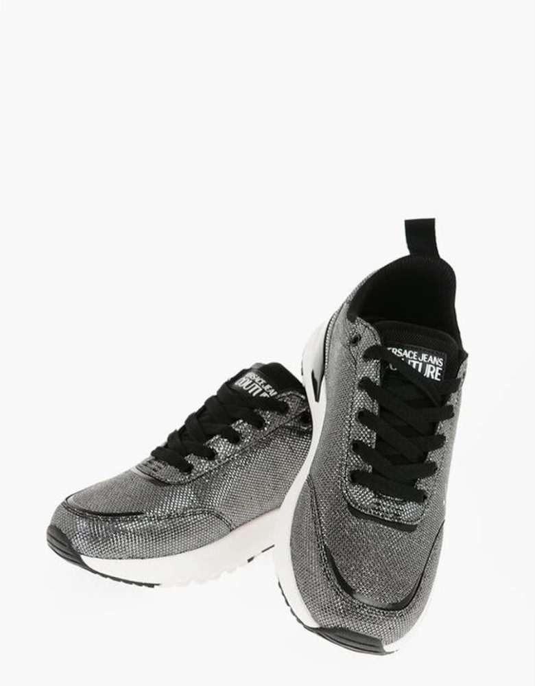 Silver Lace-Up Logo Print Sneakers Women