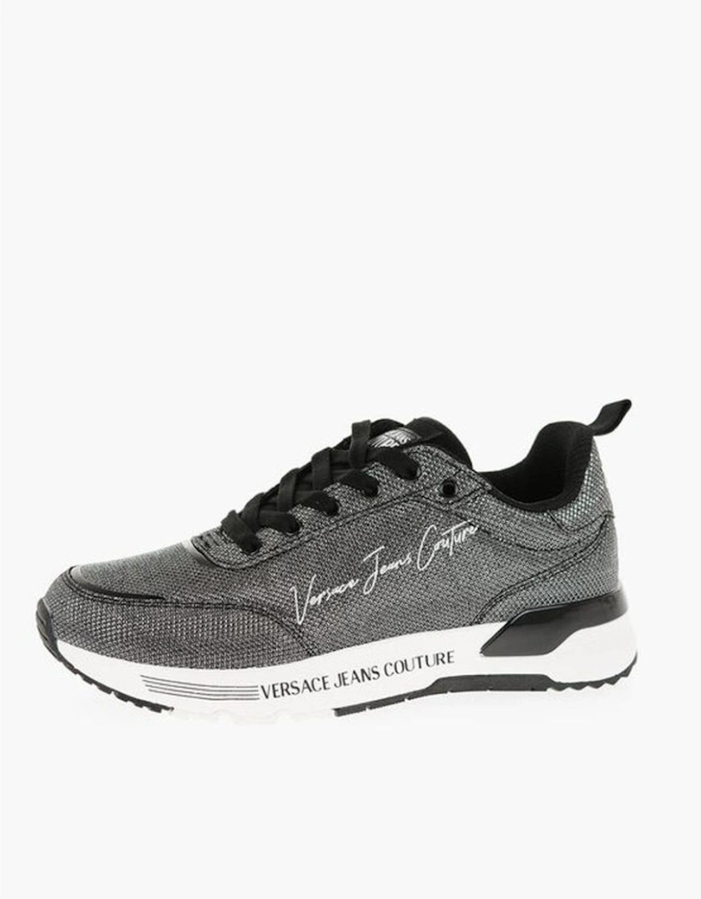 Silver Lace-Up Logo Print Sneakers Women