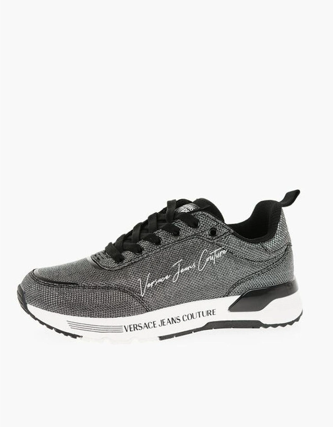 Silver Lace-Up Logo Print Sneakers Women