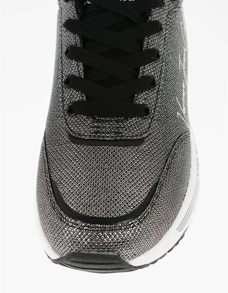 Silver Lace-Up Logo Print Sneakers Women