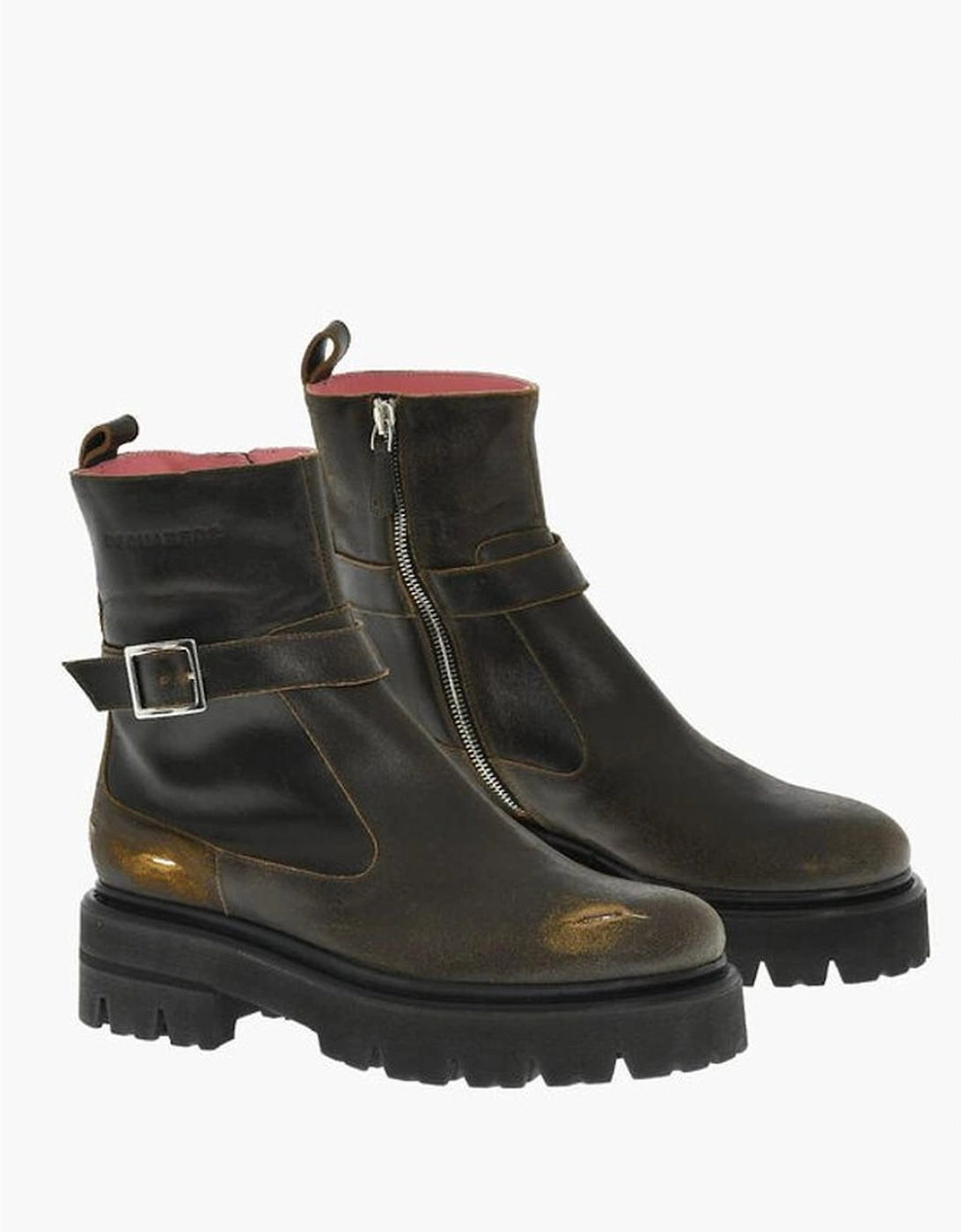 Rugged Sole Buckle Round Toe Boots Women - Brown, 6 of 5