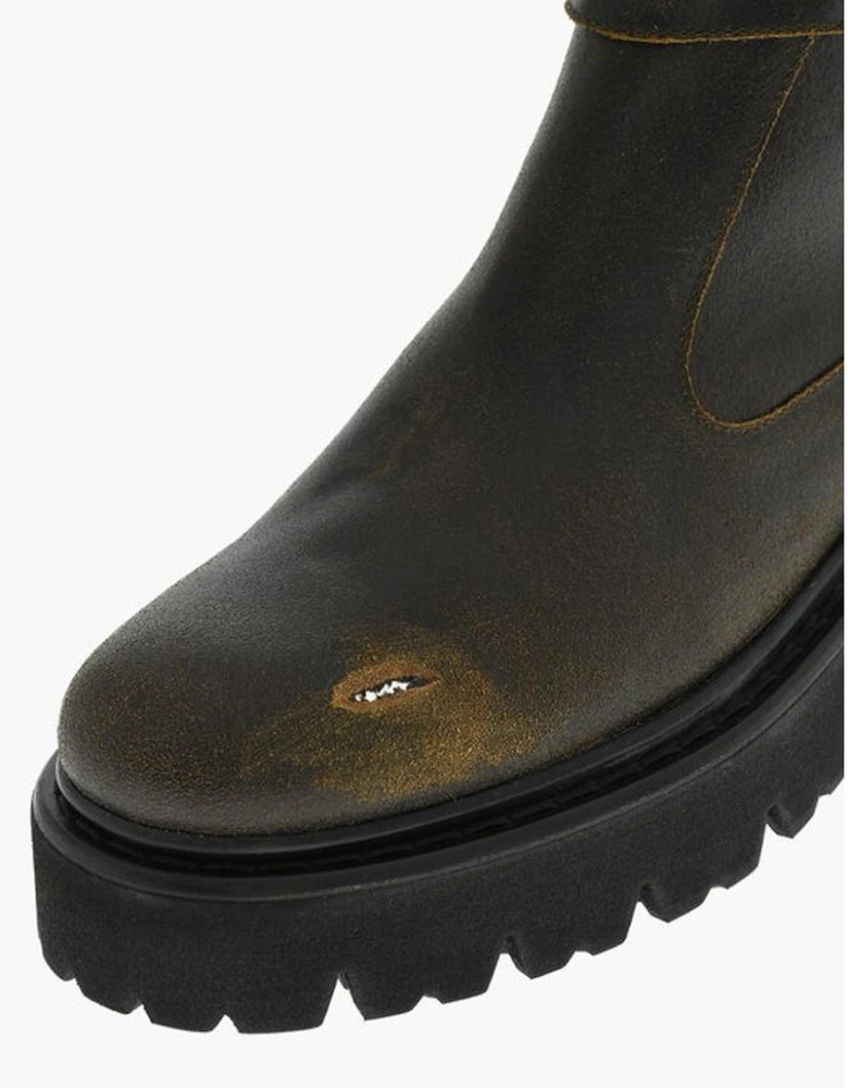 Rugged Sole Buckle Round Toe Boots Women - Brown