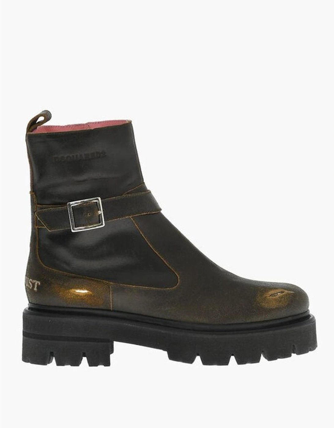 Rugged Sole Buckle Round Toe Boots Women - Brown
