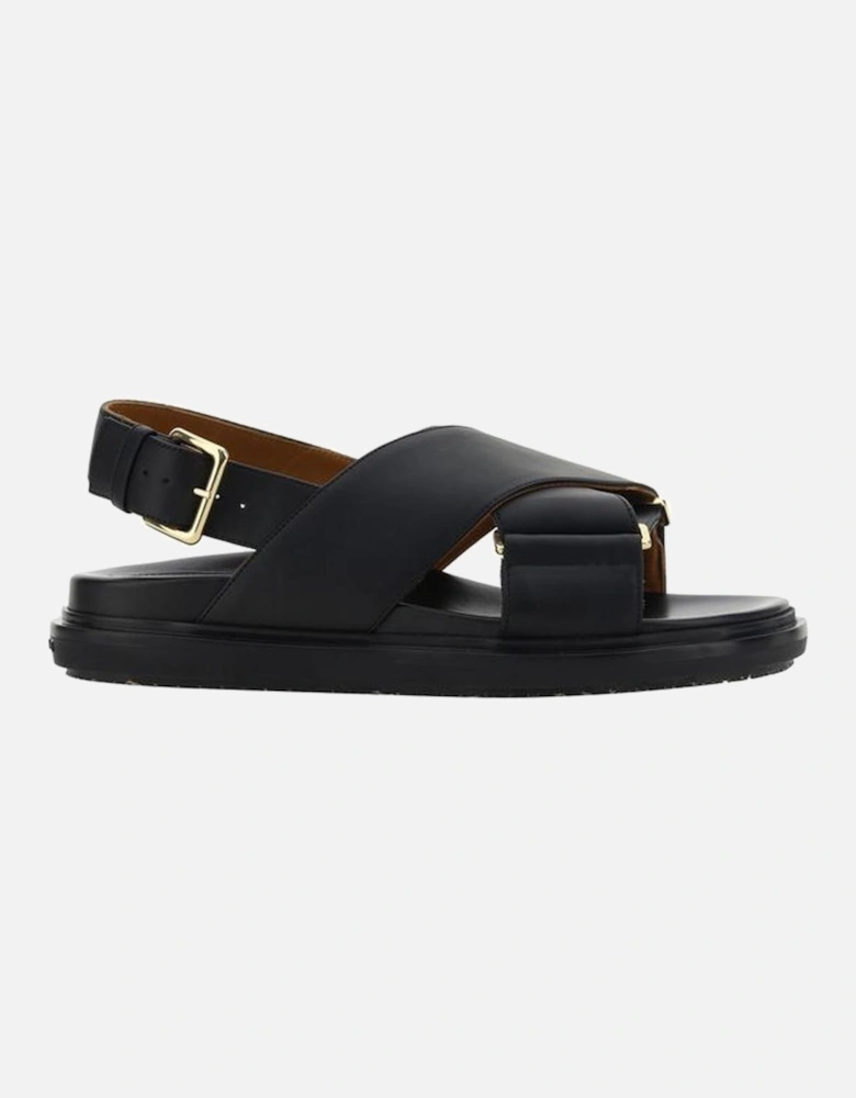 Calfskin Double Strap Fussbett Sandals Women - Black