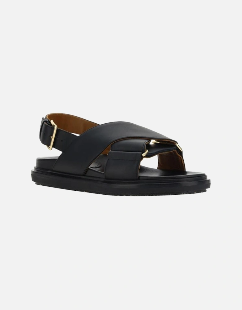 Calfskin Double Strap Fussbett Sandals Women - Black