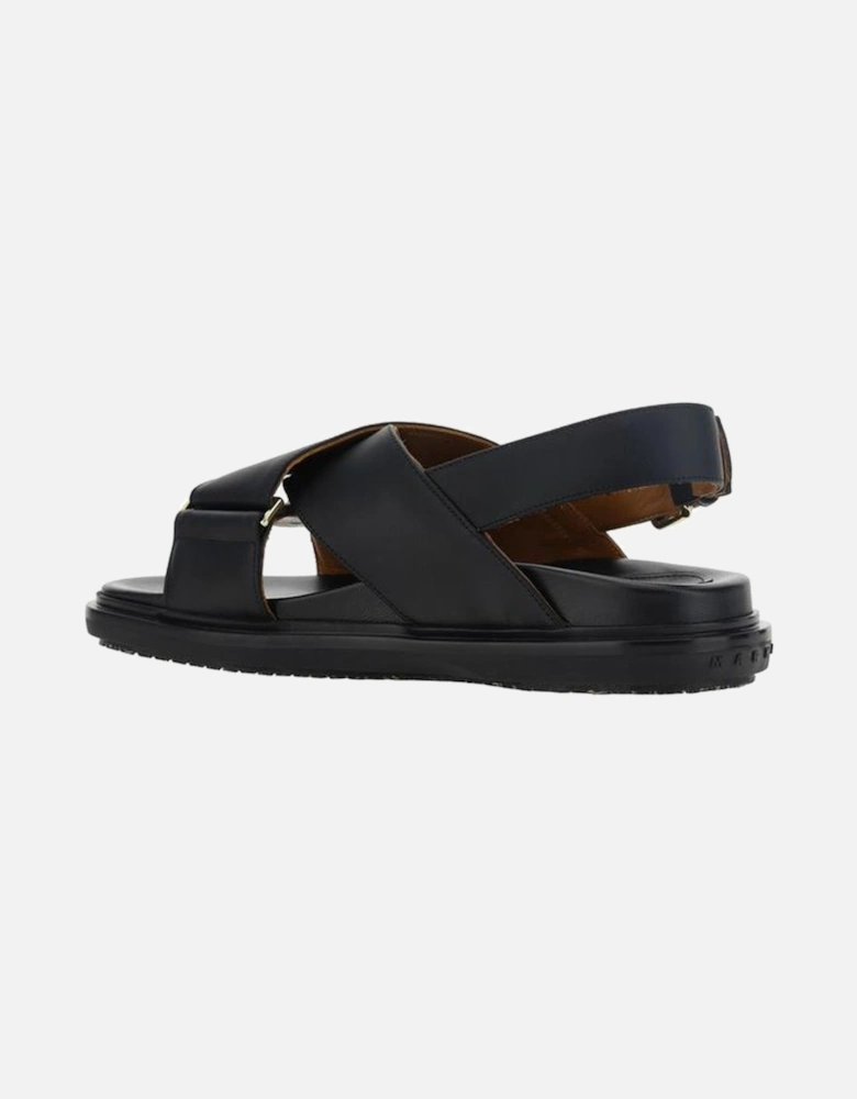 Calfskin Double Strap Fussbett Sandals Women - Black