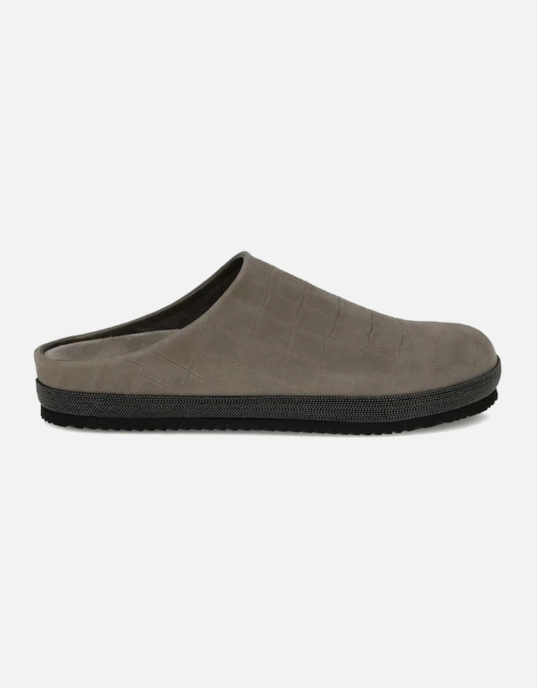 Leather Croc-Effect Sabots with Jewel Accents Women - Gray Sandals