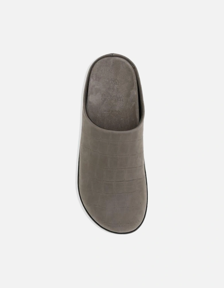 Leather Croc-Effect Sabots with Jewel Accents Women - Gray Sandals