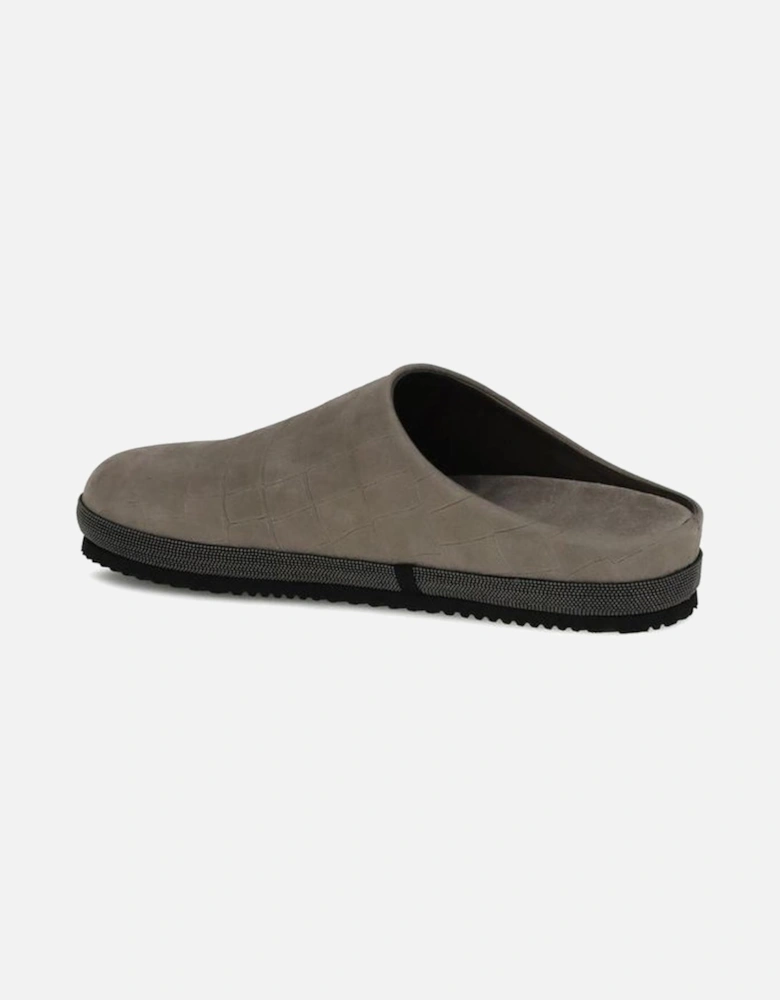 Leather Croc-Effect Sabots with Jewel Accents Women - Gray Sandals