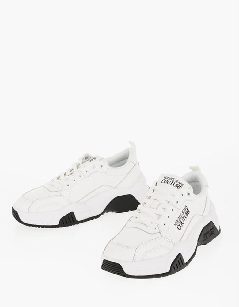 Leather Lace-up Sneakers with Logo Print Women - White