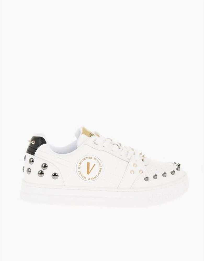 Leather Lace-Up Sneakers with Studded Logo Detailing Women - White