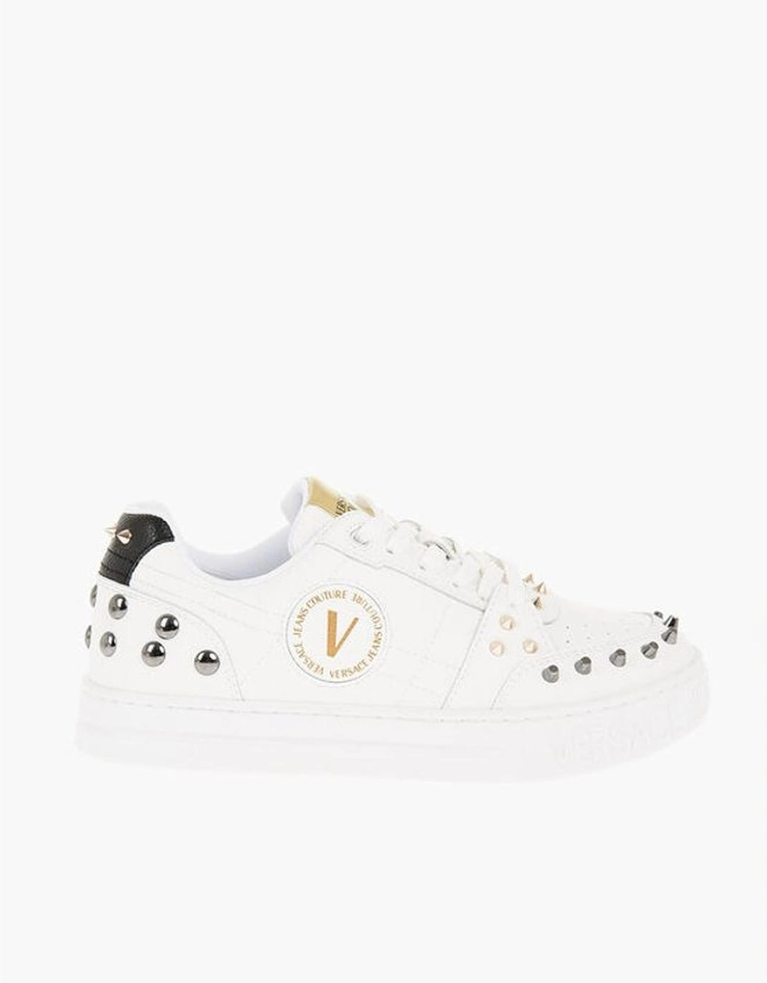 Leather Lace-Up Sneakers with Studded Logo Detailing Women - White