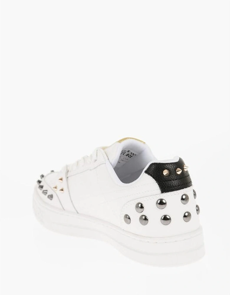 Leather Lace-Up Sneakers with Studded Logo Detailing Women - White
