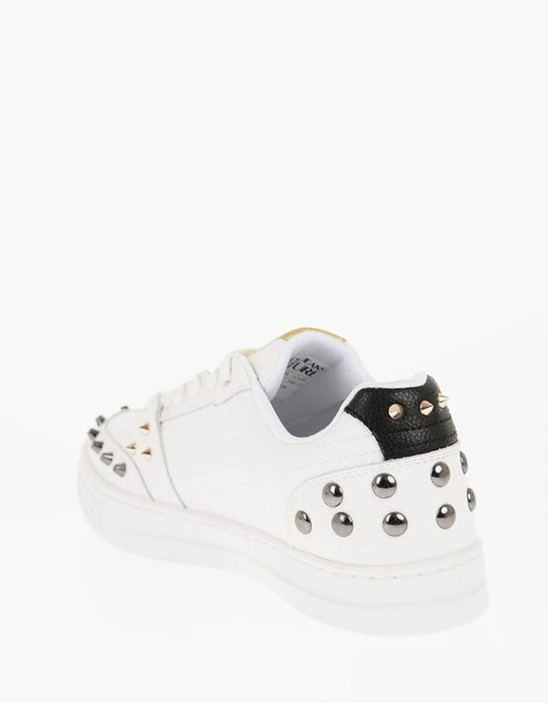 Leather Lace-Up Sneakers with Studded Logo Detailing Women - White