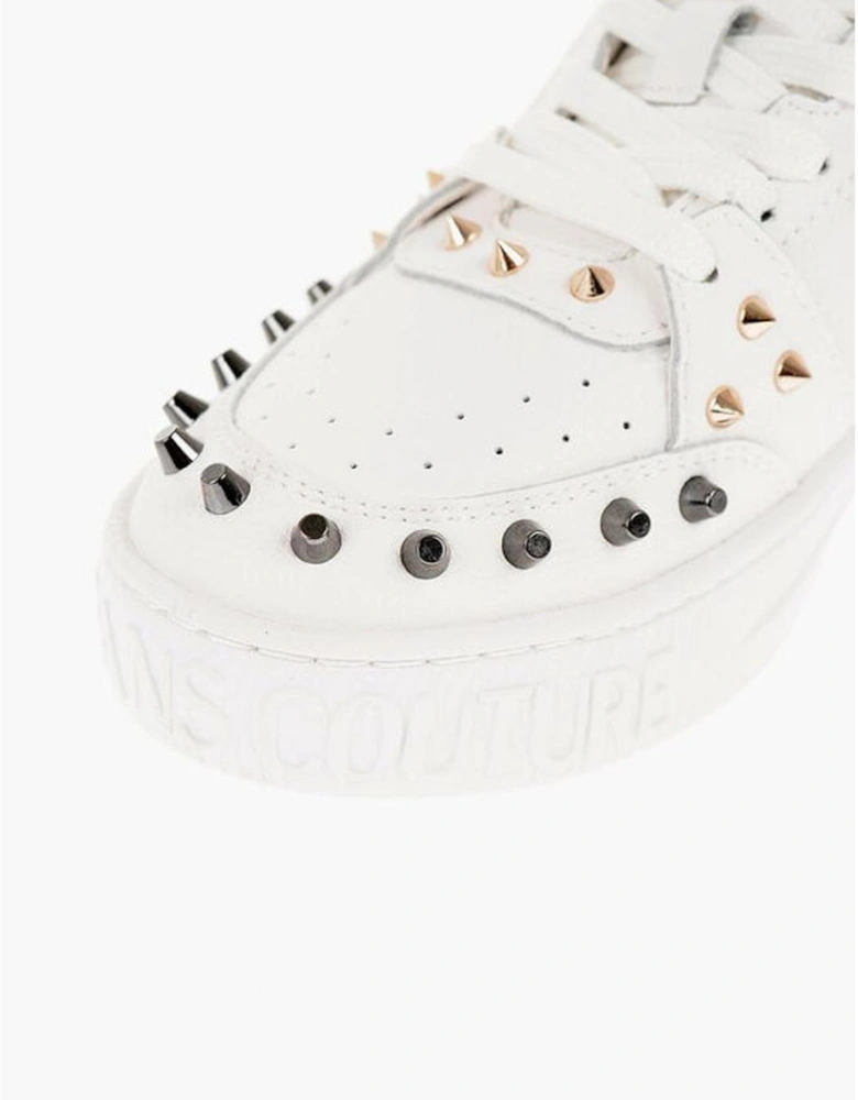Leather Lace-Up Sneakers with Studded Logo Detailing Women - White
