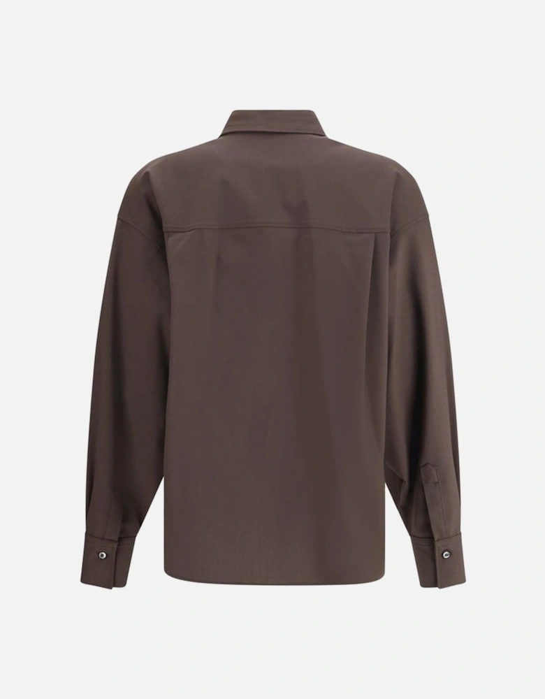 Wool Shirt with Shiny Jewels and Patch Pockets Women - Brown