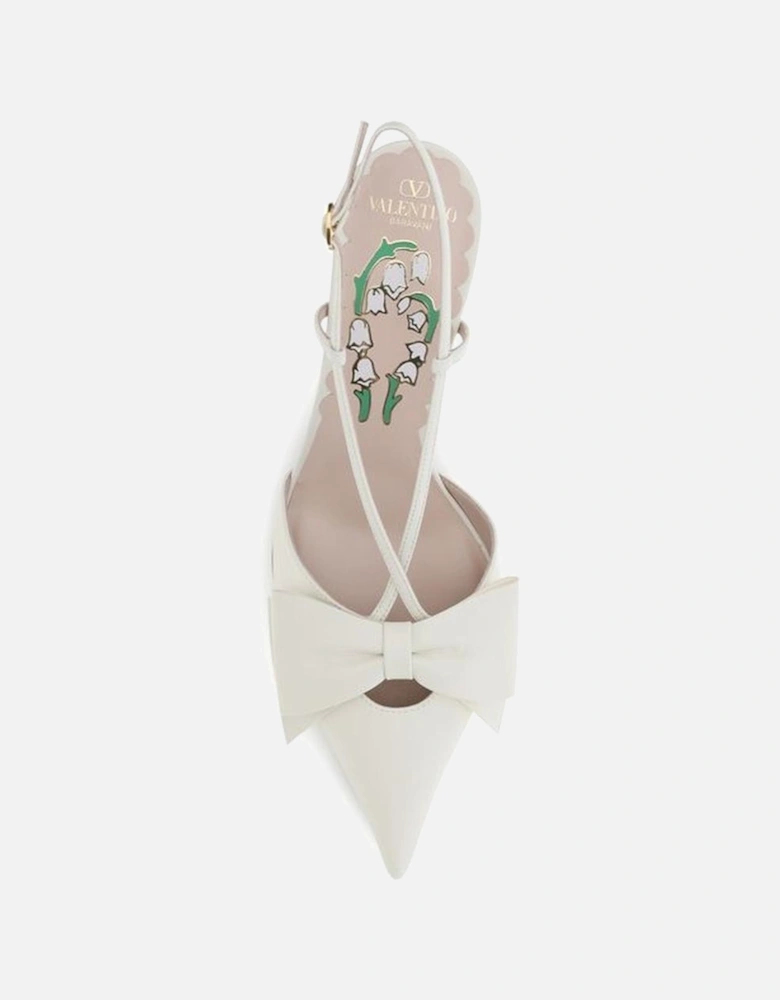 Leather Slingback Pumps with Bow Detailing Women - White