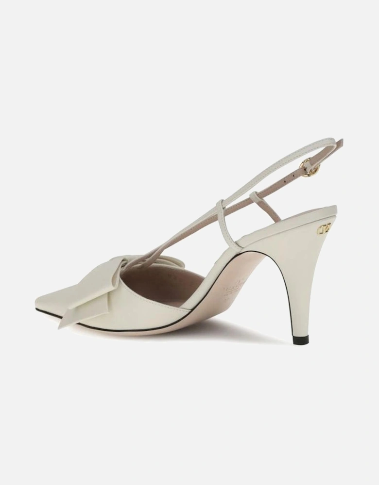 Leather Slingback Pumps with Bow Detailing Women - White