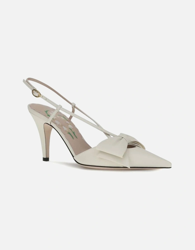 Leather Slingback Pumps with Bow Detailing Women - White