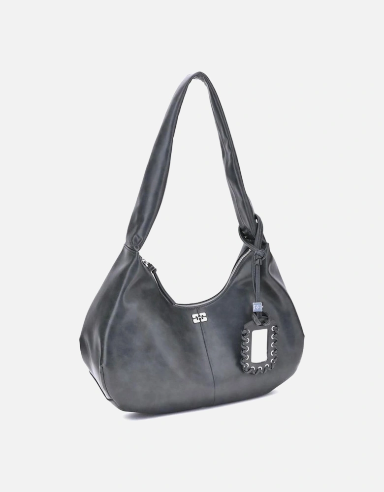 Medium Hobo Shoulder Bag with Logo Plaque Women - Black
