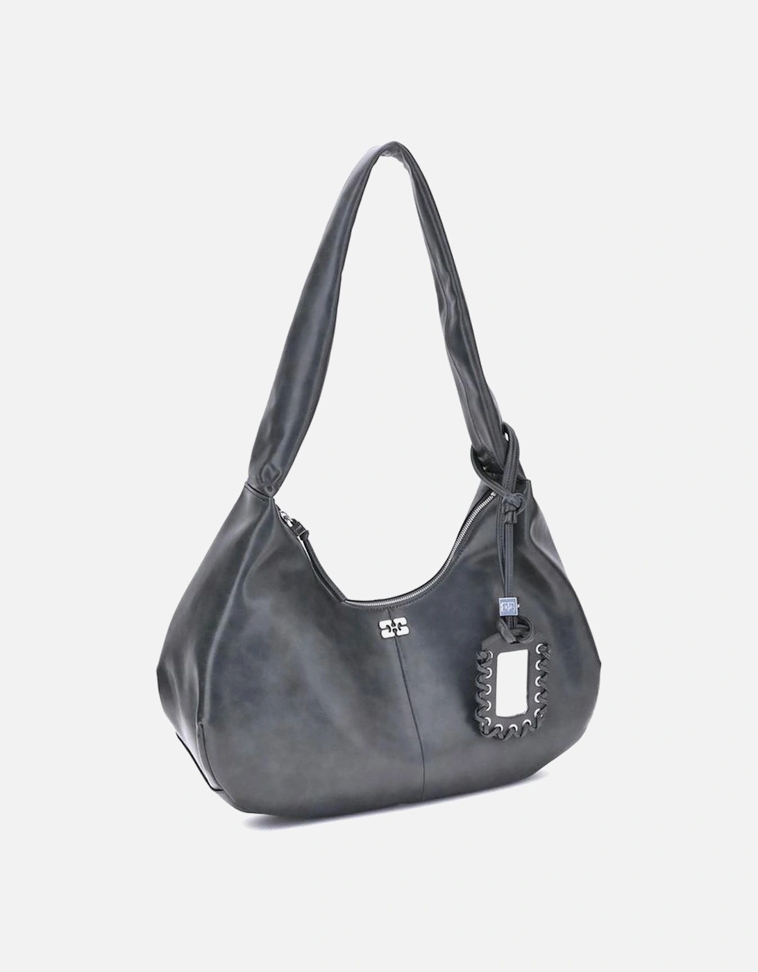 Medium Hobo Shoulder Bag with Logo Plaque Women - Black