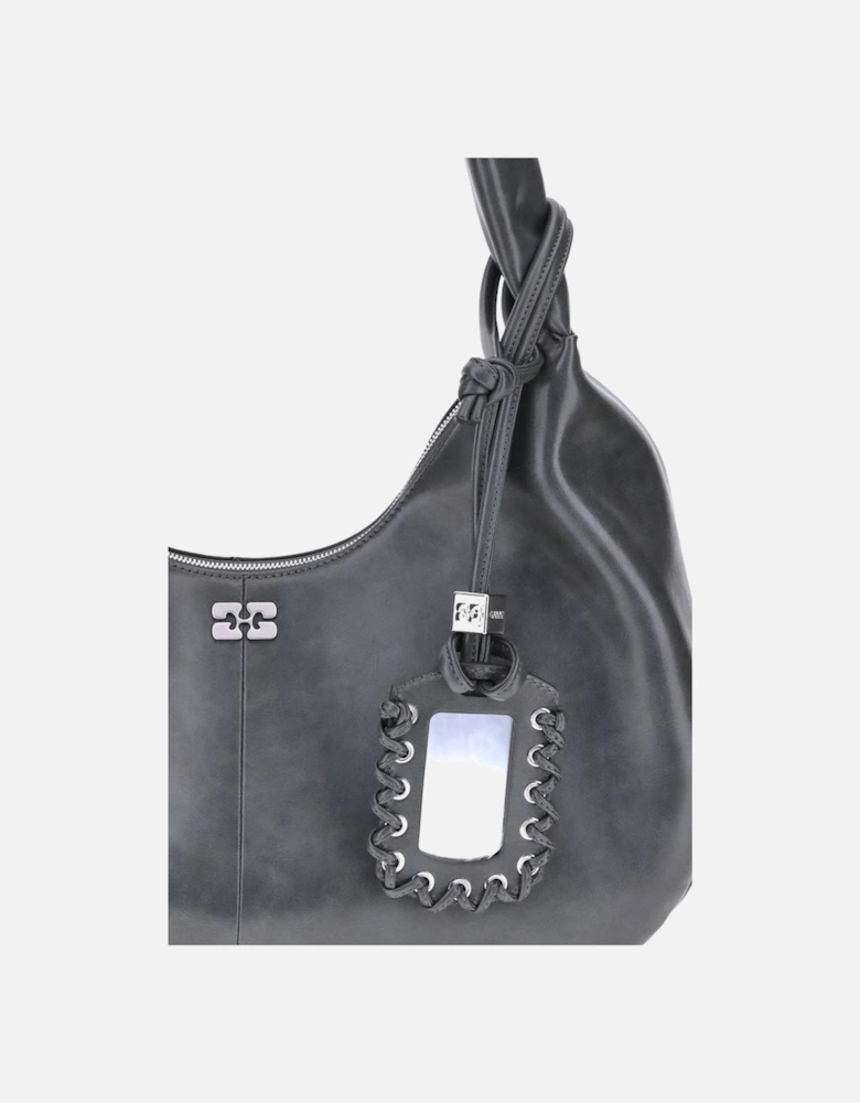 Medium Hobo Shoulder Bag with Logo Plaque Women - Black