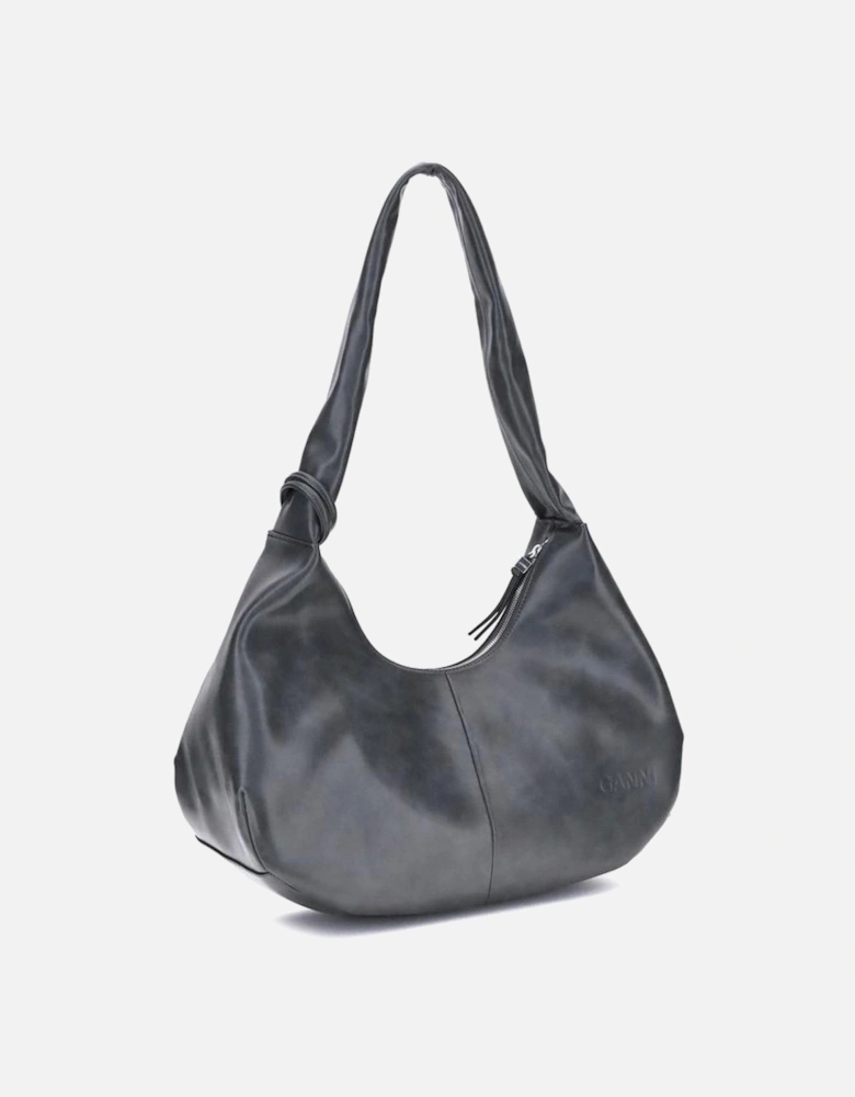 Medium Hobo Shoulder Bag with Logo Plaque Women - Black