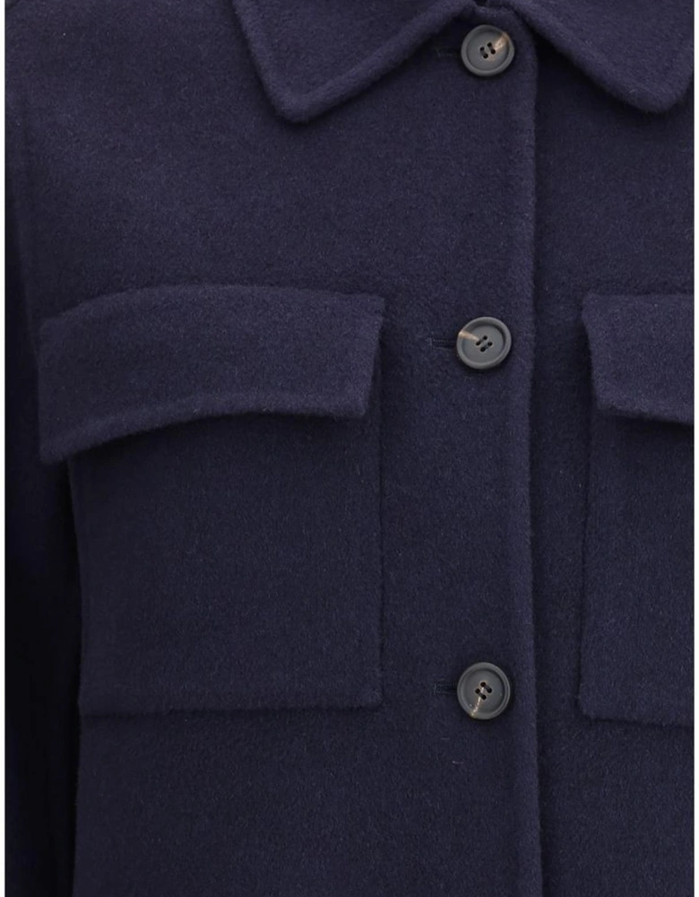 Wool Jacket with Classic Collar and Patch Pockets Women - Blue Jackets