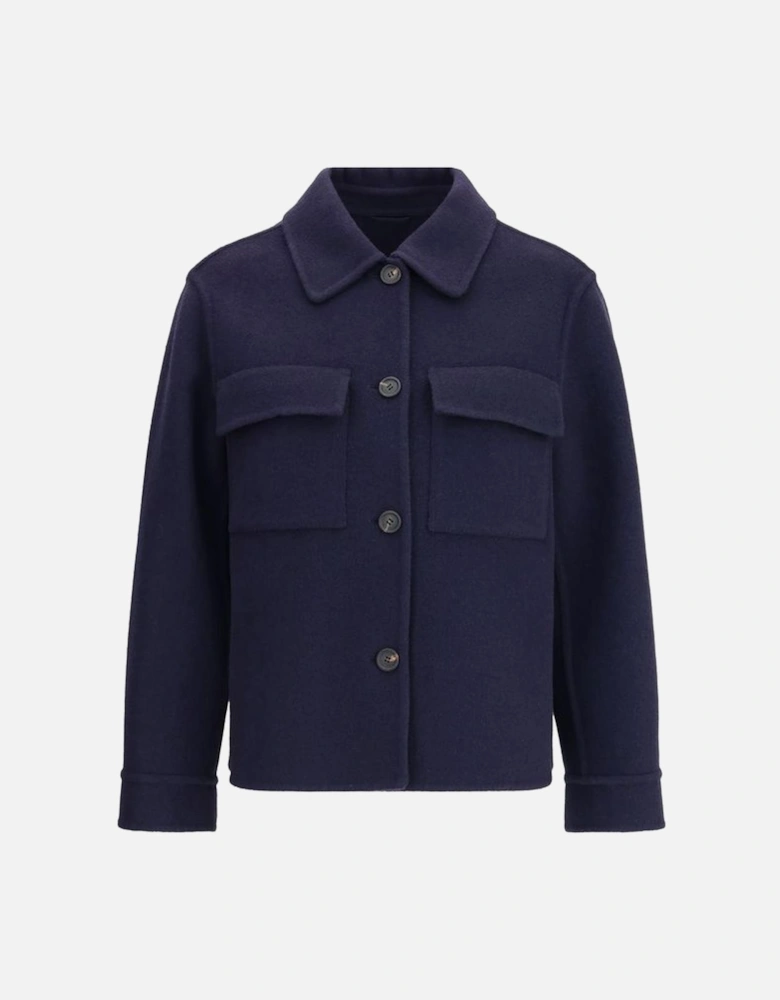 Wool Jacket with Classic Collar and Patch Pockets Women - Blue Jackets