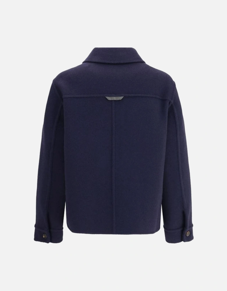 Wool Jacket with Classic Collar and Patch Pockets Women - Blue Jackets