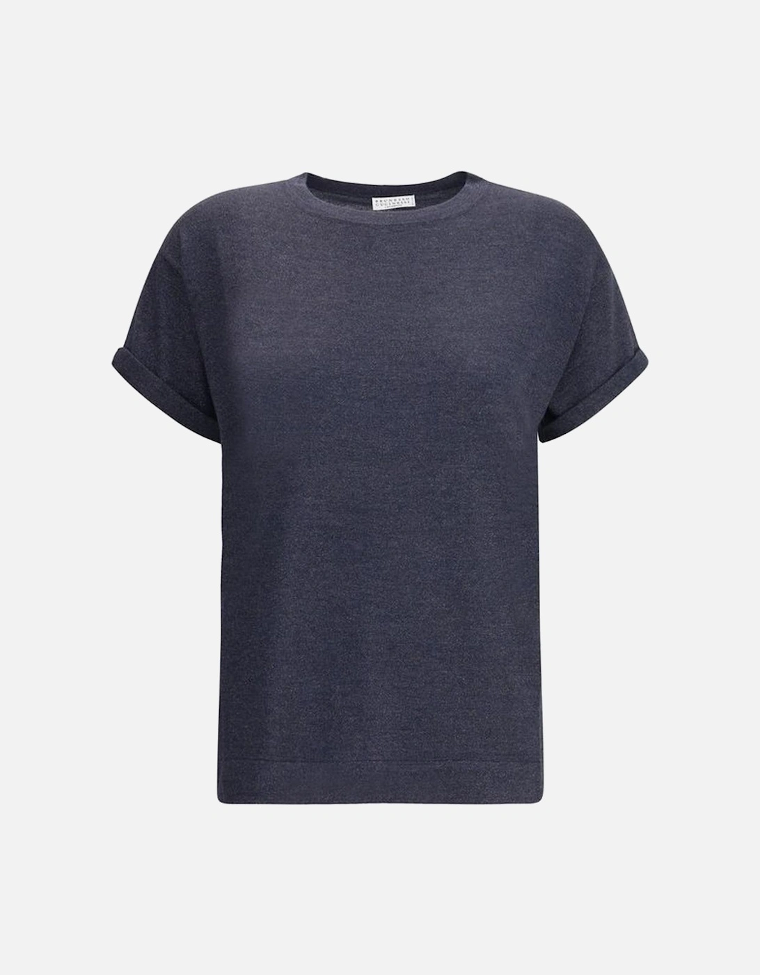 Lurex Shimmering Ribbed Crew Neck T-Shirt Women - Blue, 4 of 3