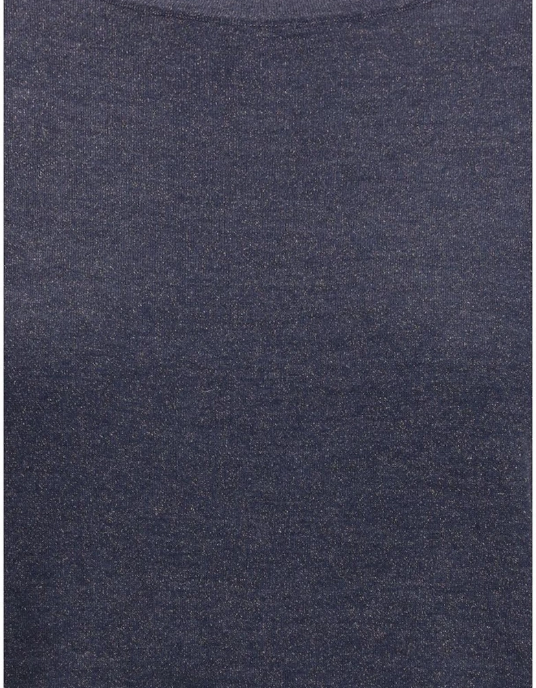 Lurex Shimmering Ribbed Crew Neck T-Shirt Women - Blue