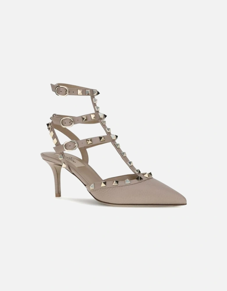 Leather Rockstud Pumps with Ankle Strap and Stiletto Heel Women - Gray