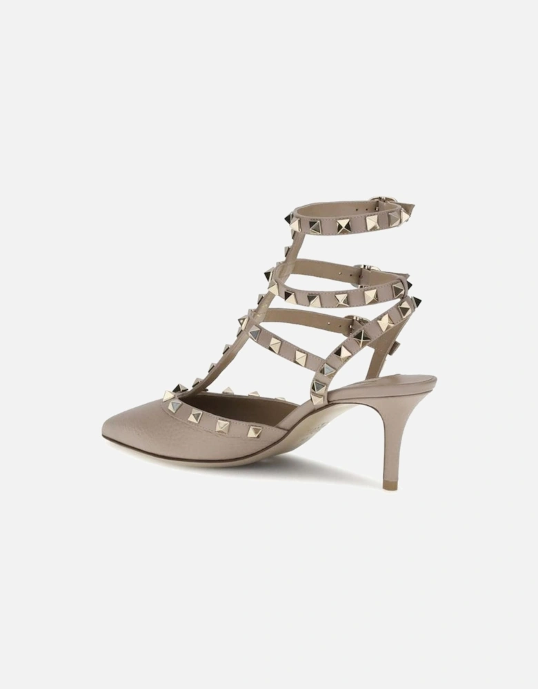 Leather Rockstud Pumps with Ankle Strap and Stiletto Heel Women - Gray