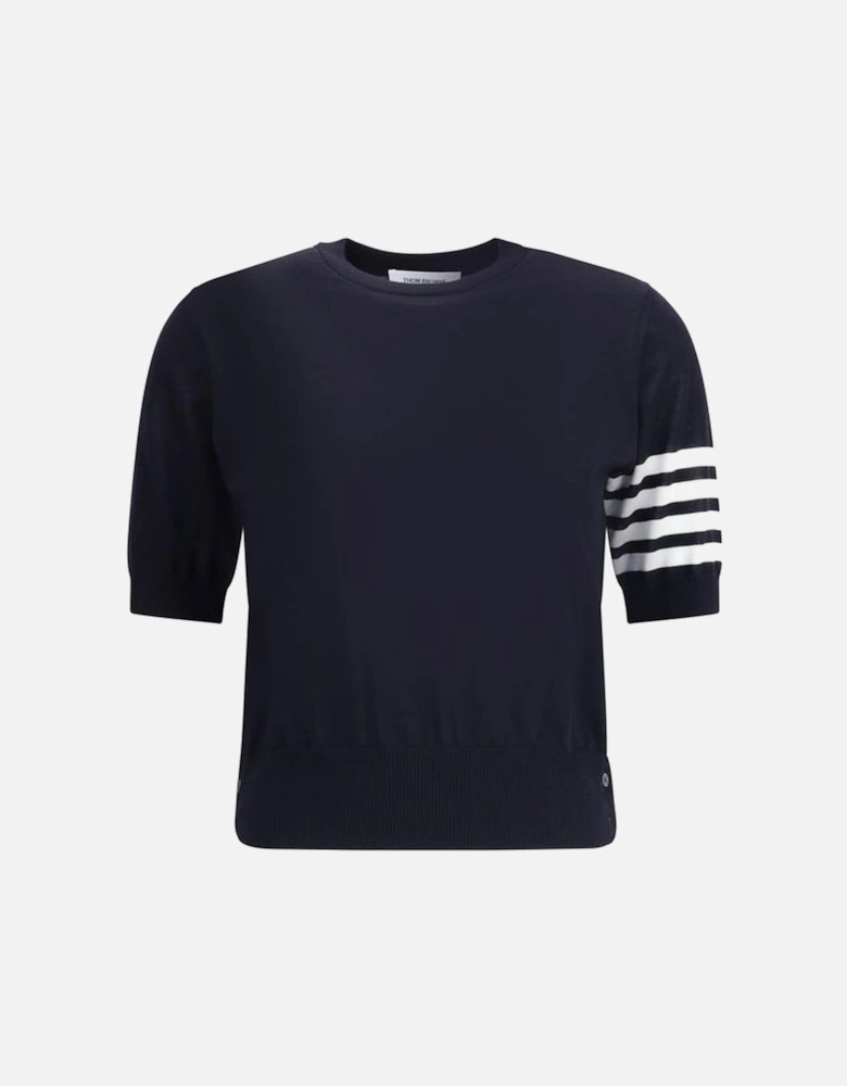 Ribbed Crew Neck Knit T-Shirt with Iconic Sleeve Bands Women - Black