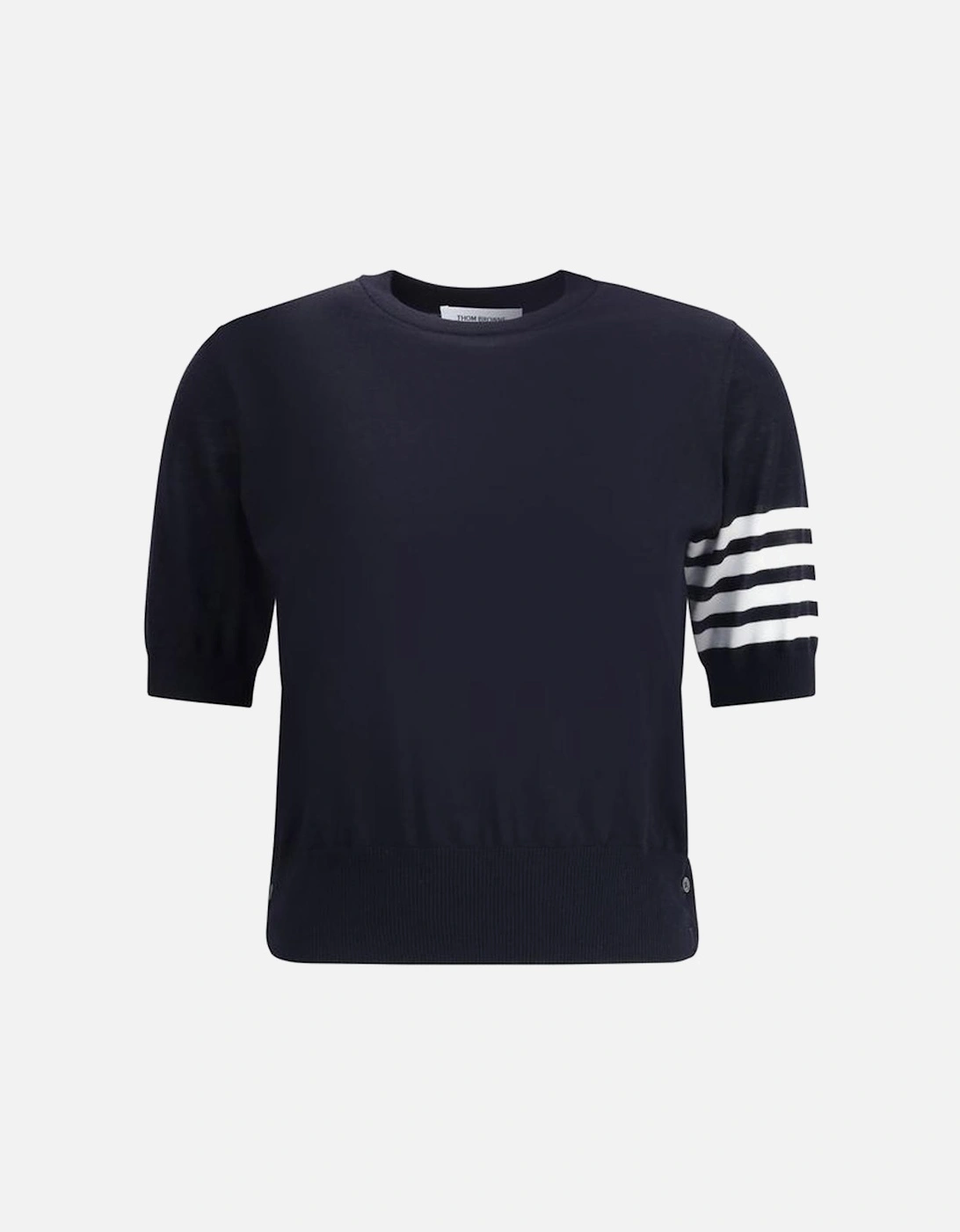 Ribbed Crew Neck Knit T-Shirt with Iconic Sleeve Bands Women - Black, 4 of 3